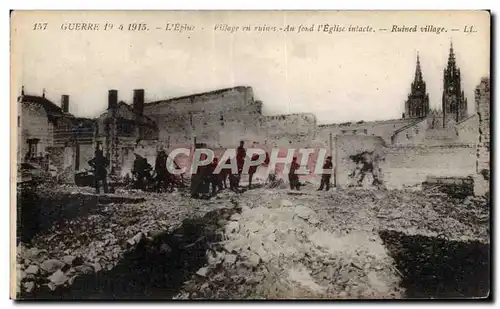 Cartes postales Militaria L eglise Village en ruines Au fond l eglise intacte L epine