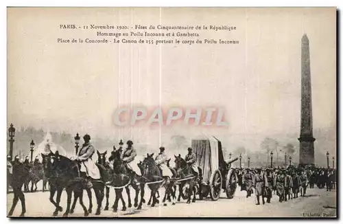 Cartes postales Militaria Paris 11 novembre 1920 Fetes du cinquantenaire de la Republique Hommage au poilu incon