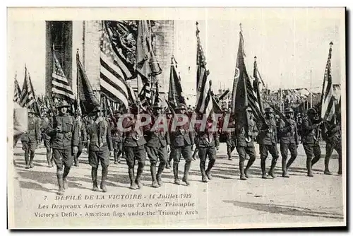 Cartes postales Militaria Defile de la victoire Paris 14 juillet 1919 Arc de Triomphe Les drapeaux americains