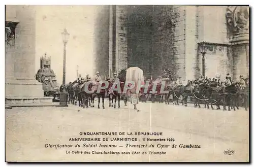 Cartes postales Militaria Anniversaire de l armistice 11 novembre 1920 Glorification du soldat inconnu Transfert