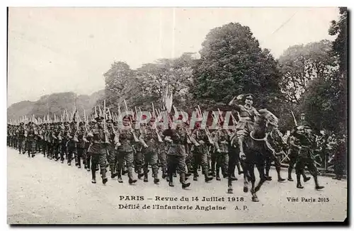 Cartes postales Militaria Paris Revue du 14 juillet 1918 Defile de l infanterie anglaise