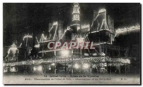 Cartes postales Militaria Paris 14 juillet 1919 Fetes de la Victoire Illuminations de l hotel de ville