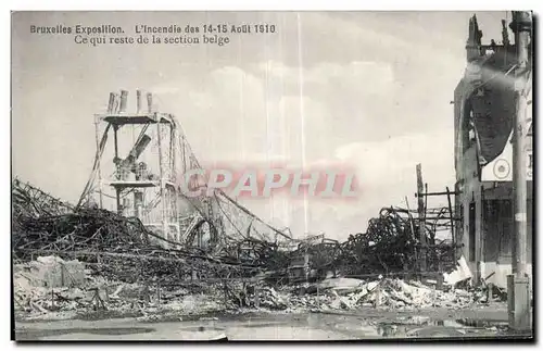 Cartes postales Belgique Bruxelles Exposition L incendie des 14 et 15 aout 1910 Ce qui reste de la section belge