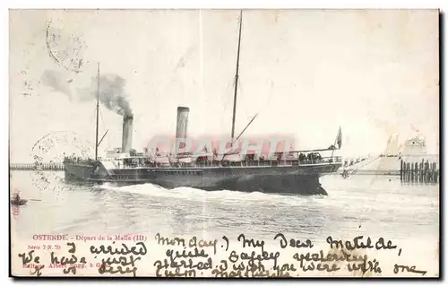 Ansichtskarte AK Belgique Ostende Depart de la Malle Bateau