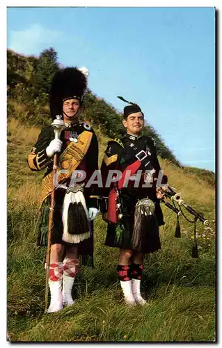 Moderne Karte Drum major and piper Argyll and Sutherland Highlanders Ecosse Scotland Uniforme