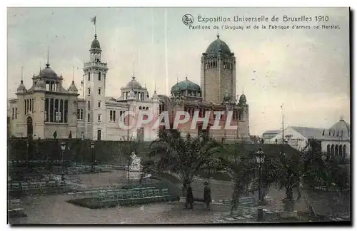 Cartes postales Belgique Bruxelles Exposition 1910 Pavillons de l Uruguay et de la fabrique de Herstal