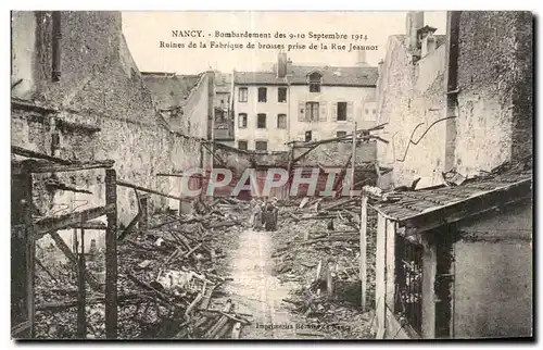 Cartes postales Militaria Nancy Bombardement des 9 10 septembre 1914 Ruines de la fabrique de brosses prise de l