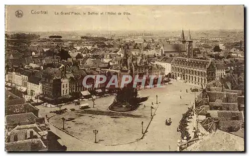 Cartes postales Belgique Courtrai La grand place Le beffroi et l hotel de ville