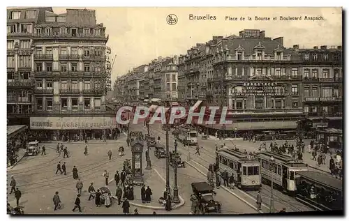 Cartes postales Belgique Bruxelles Place de la Bourse et boulevard Anspach Tramway