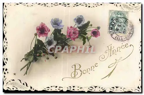 Cartes postales Fantaisie Fleur carte brodee