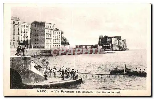 Cartes postales Napoli Via Partenope con pescatori che tirano le reti