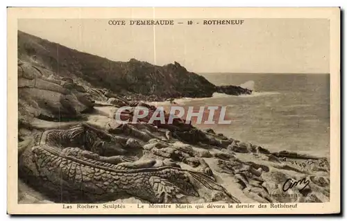 Ansichtskarte AK Cote D Emeraude Rotheneuf Les Rochers Scuiptes Le Monstre Marin qui devora le dernier des Rothen