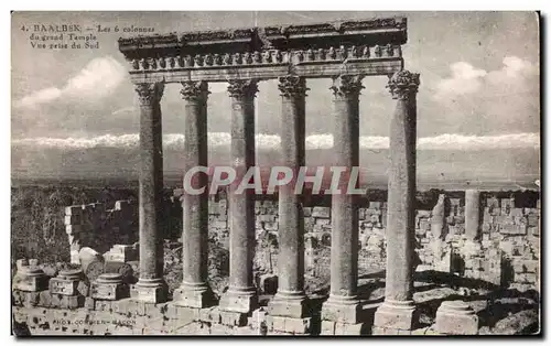 Cartes postales Baalbek Les colonnes du grand Temple Vue prise du Sud Liban Lebanon
