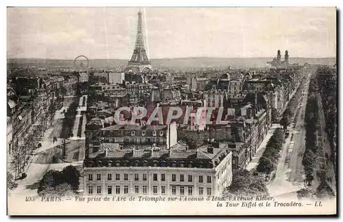 Cartes postales Paris Vue prise de l Arc de Triomphe sur l Avenue de lena l Acenue Kieber la Tour Eiffel et le T