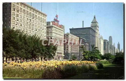 Cartes postales Michigan Boulevard Chicago Illinois Looking Norht on Michigan Boulevard from colorful Grant Park
