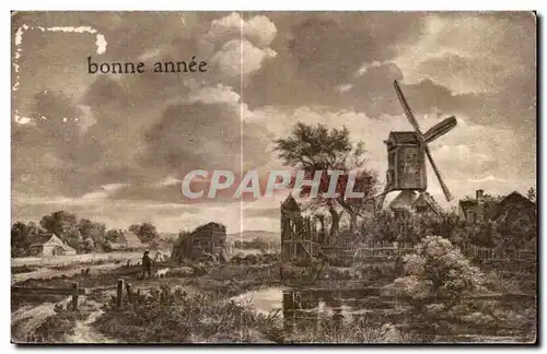 Cartes postales bonne annee Moulin Fantaisie Windmill