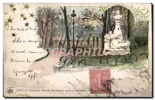 Cartes postales Paris Statue de Guy de Maupassant au Parc Monceau