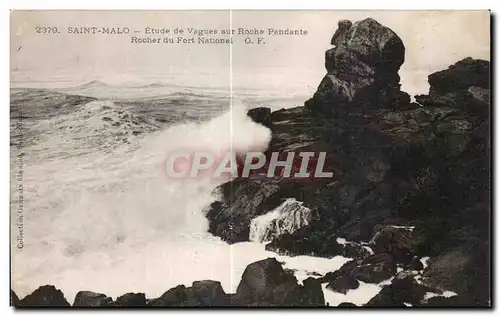 Cartes postales Saint Malo Etude de Vagues sur Roche Pendante Rocher du Fort National