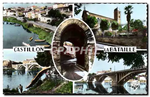 Cartes postales moderne Castillon la Bataille De Gauche a droite Les quais L eglise la porte de fer La plage Le pont