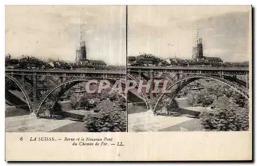 Carte Stereoscopique - La Suisse - Berne et le Nouveau Pont du Chemin de Fer - Ansichtskarte AK