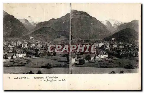 Carte Stereoscopique - La Suisse - Panorama d Interlaken et la Jungfrau - Cartes postales