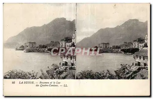 Carte Stereoscopique - La Suisse - Brunnen et le Lac - Quatre Cantons - Ansichtskarte AK