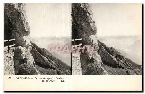 Carte Stereoscopique - La Suisse - Le Lac des Quatre Cantons vu du Pilate - Cartes postales