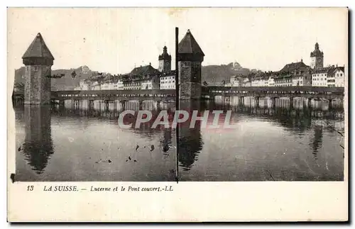 Carte Stereoscopique - La Suisse - Lucerne et le pont couvert - Cartes postales