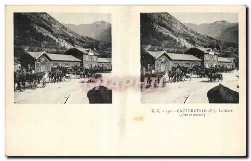 Carte Stereoscopique - Cauterets - La Gare - Cartes postales