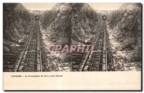 Carte Stereoscopique - Lourdes - La Funiculaire du Ger et son Tunnel - Cartes postales