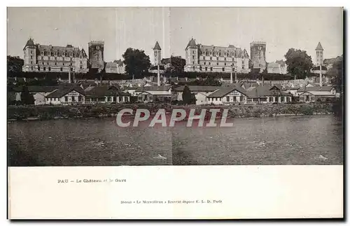 Carte Stereoscopique - Pau - Le Chateau et le Gave - Cartes postales