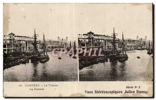 Carte Stereoscopique - Londres - London - La Tamise - La Douane - Julien Damoy - Ansichtskarte AK