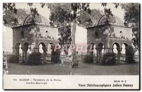 Carte Stereoscopique - Alger - Tombeau de la Reine - Jardin de Marengo - Cartes postales