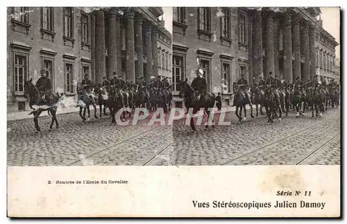 Carte Stereoscopique - Rentree de l Ecole du Cavalier - Julien Damoy - Cartes postales