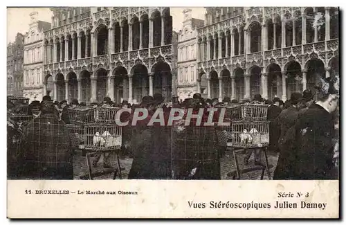 Carte Stereoscopique - Bruxelles - Le Marche des Oiseaux - Julien Damoy - Cartes postales