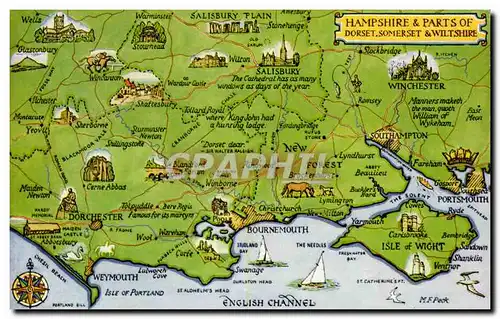 Moderne Karte Hampshire   Parts of Dorset Somerset   Wiltshire