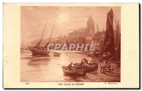 Cartes postales Bateau Nuit Calme au Treport