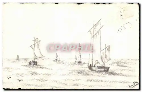 Cartes postales Bateau dessin au crayon a la main