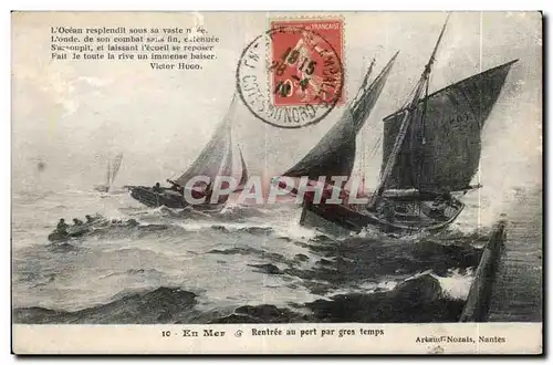 Cartes postales En Mer Rentree au Port Par Gros Temps Bateau Peche