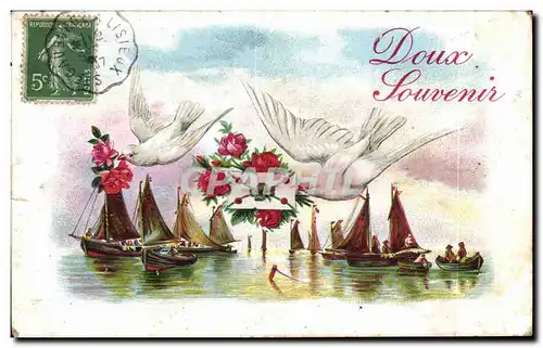 Cartes postales Fantaisie Doux Souvernir Bateau Colombe
