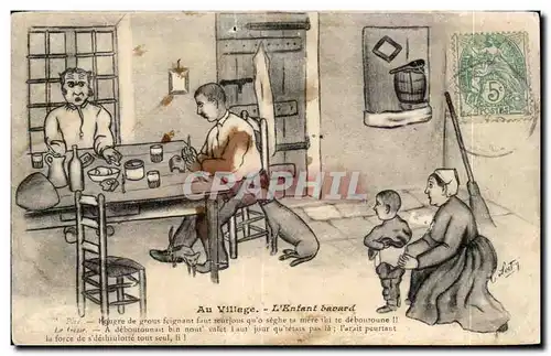 Cartes postales Au Village L Enfant Bavard Humour Illustrateur Lestin