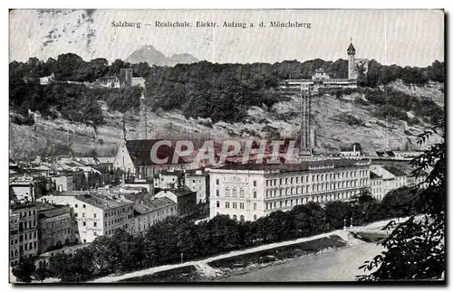 Ansichtskarte AK Salzburg Realschule Elektr Aufzug Monchsberg