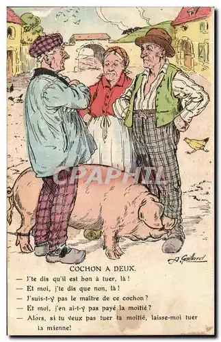 Cartes postales Cochon a deux Illustrateur Pig Gaillard