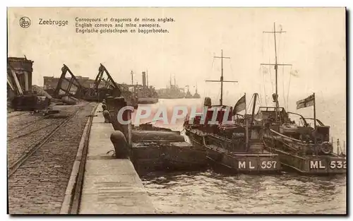 Cartes postales Zeebrugge Convoveurs Et dragueurs de mines anglais English convovs and mine Bateau