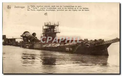 Cartes postales Zeebrugge Le Thells torplleur anglais lors de i embouteillage du port