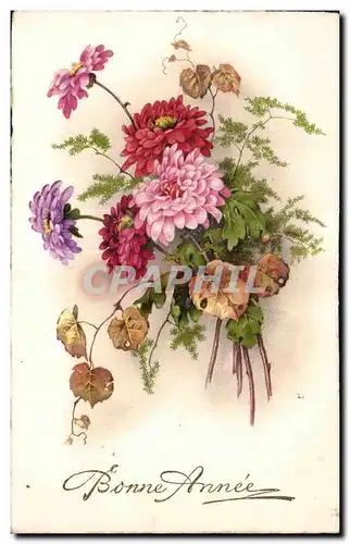 Cartes postales Fantaisie Fleurs Bonne annee