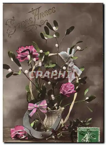 Cartes postales Fantaisie Fleurs Bonne annee