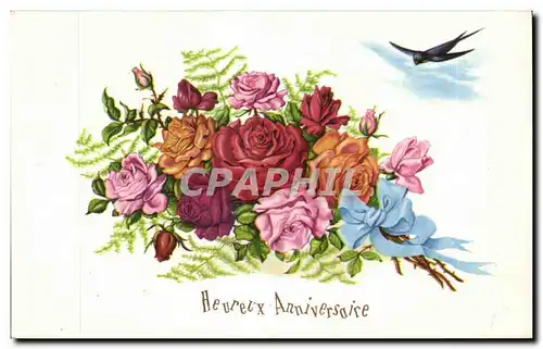 Cartes postales Fantaisie Fleurs Anniversaire Hirondelle