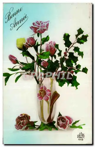 Cartes postales Fantaisie Fleurs Bonne annee