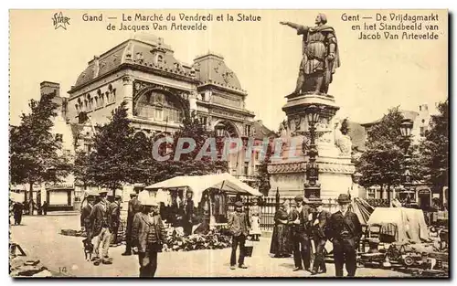 Cartes postales Gent de Orlijdagmarkt en het Standbeeld Van Jacob Van Gand Le marche